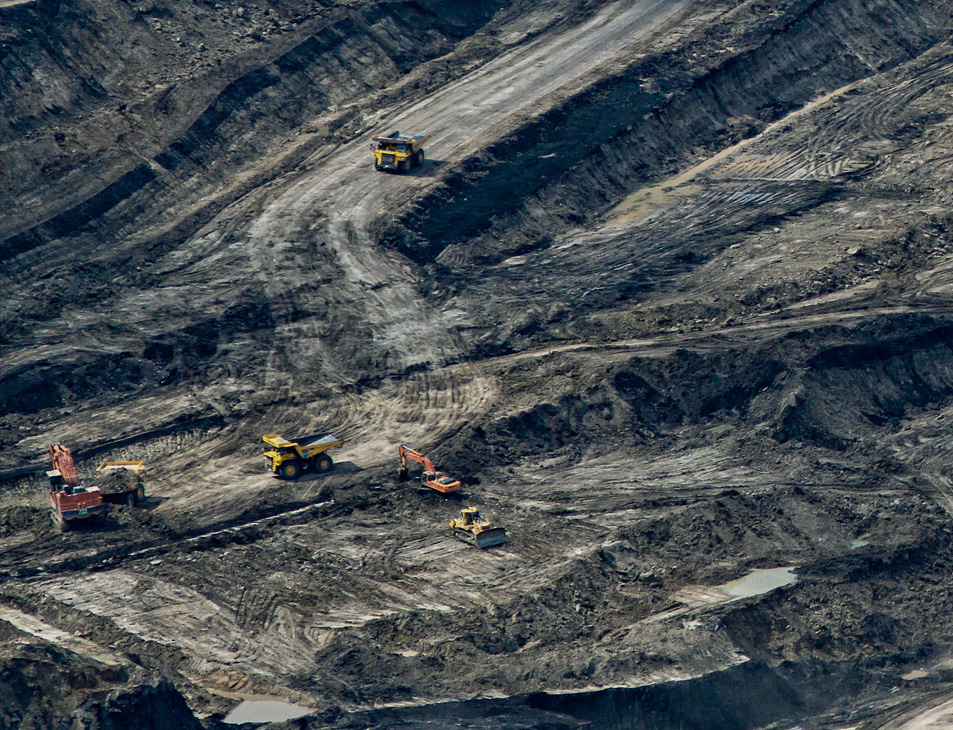 mine reclamation project with construction vehicles