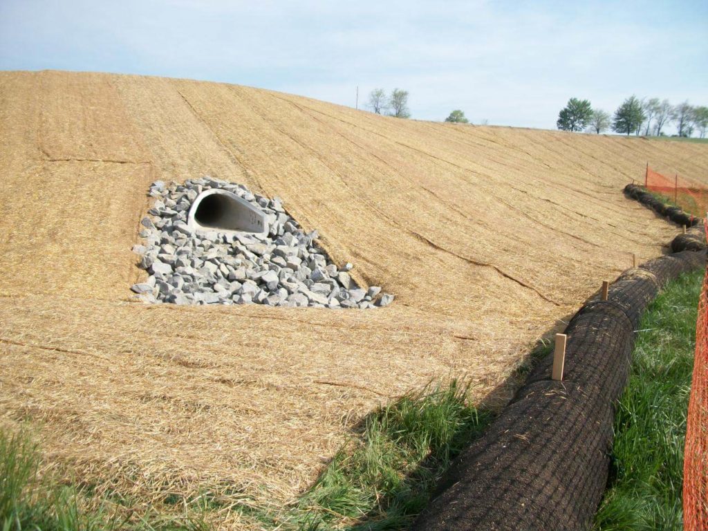 straw erosion control blankets used along a highway
