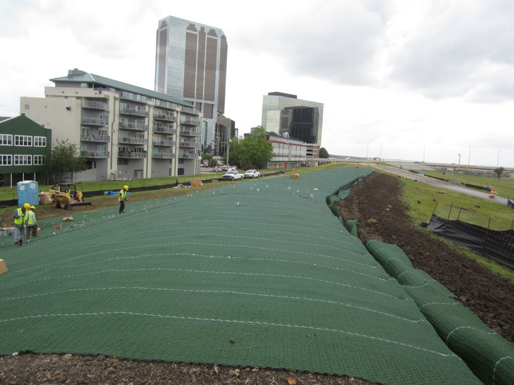 HPTRM blankets used along a levee for erosion control
