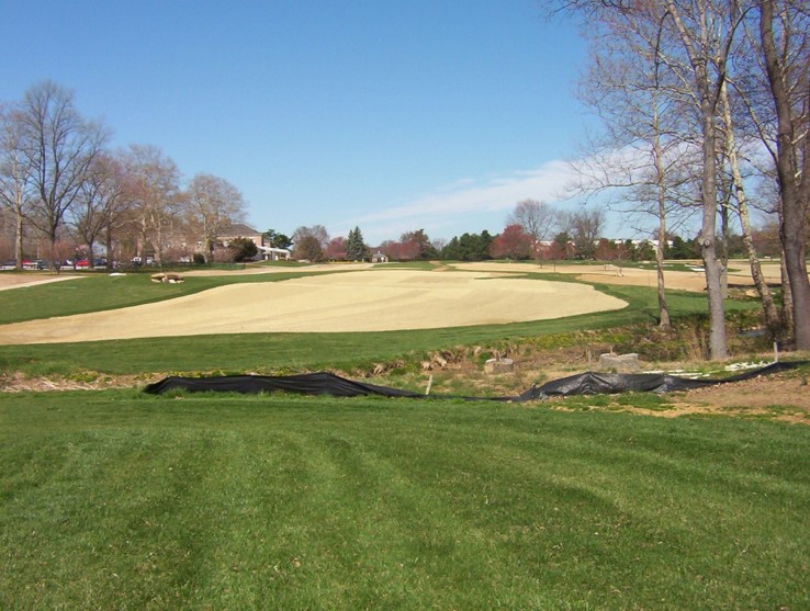 Erosion control blankets being used to restore a golf course